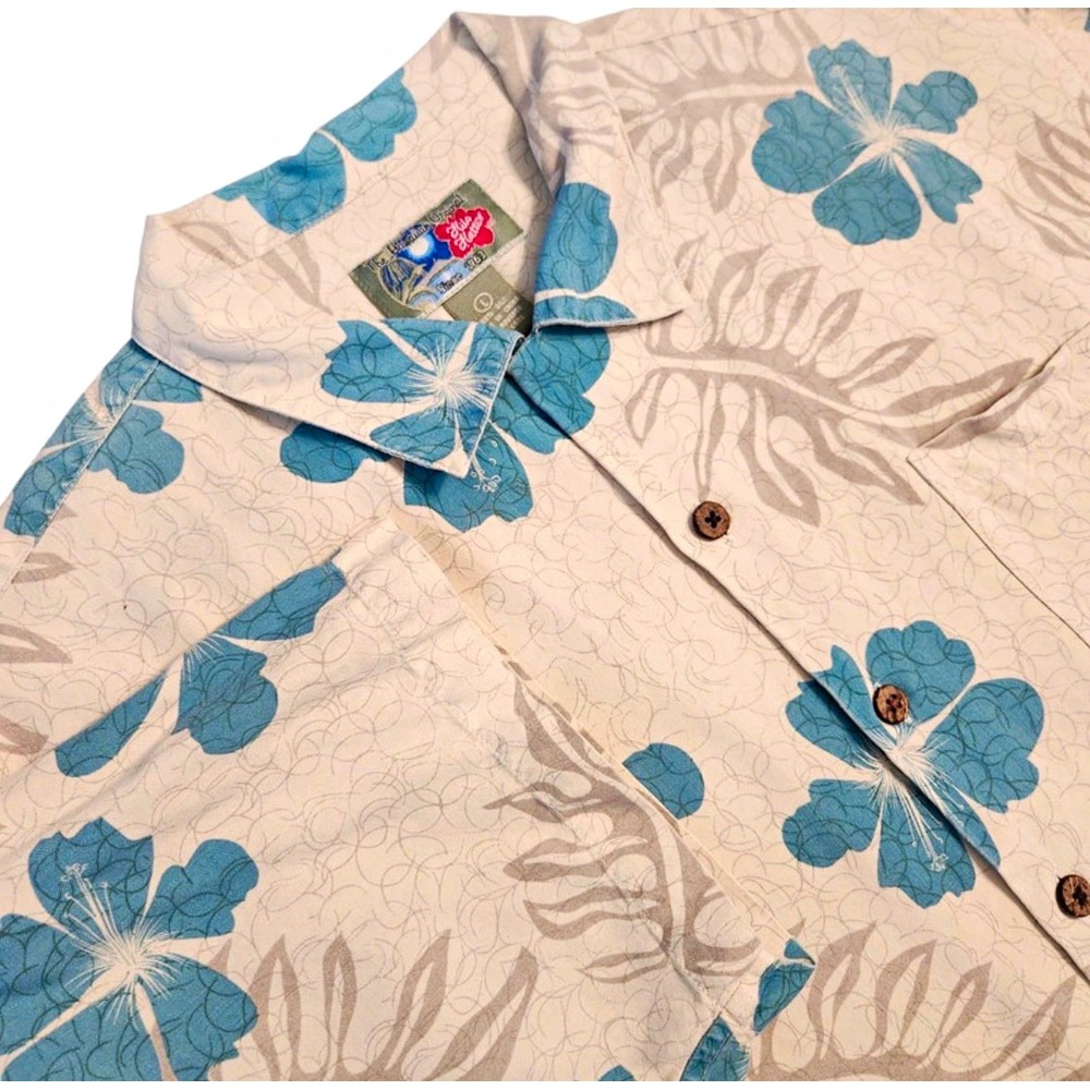 Hilo Hattie Silk Hawaiian Floral Button-Up Shirt Lightweight Short Sleeve Size L